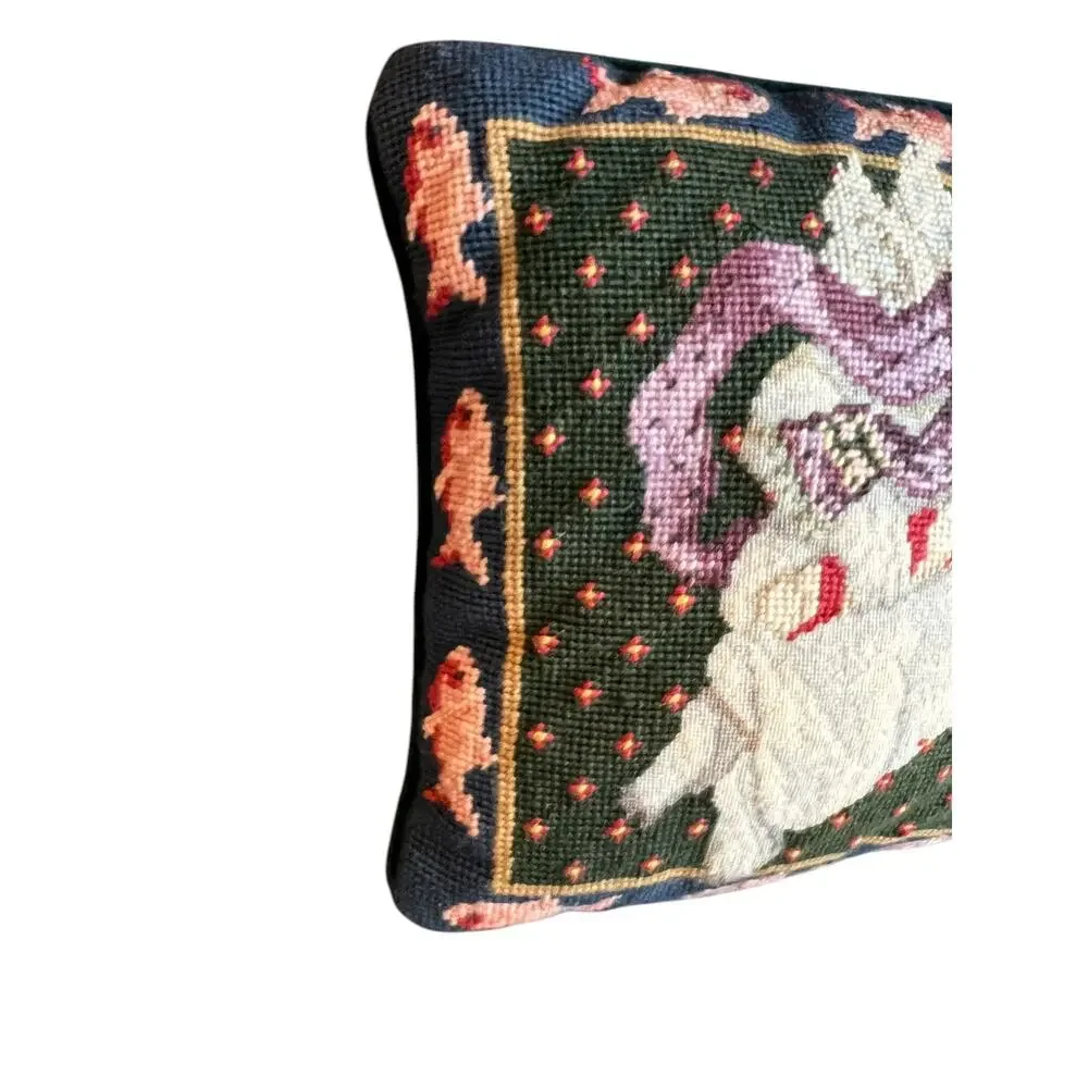 Vintage Katha Diddel Needlepoint Holiday Pillow Polar Bear
